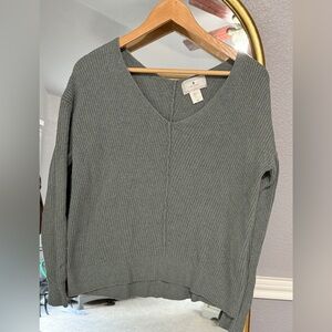 Ruby Moon Anthropologie Green Soft V-neck Ribbed Knit Pullover Sweater Small
